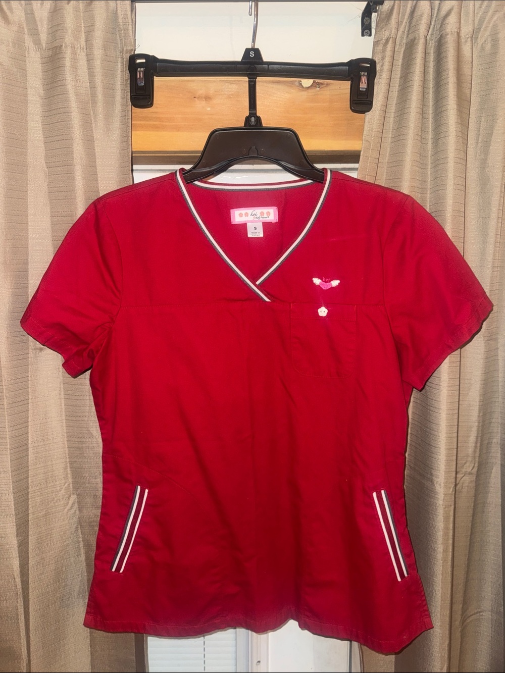 NWOT
koi Women's Red V-Neck Short Sleeve Scrub Top with White Trim
